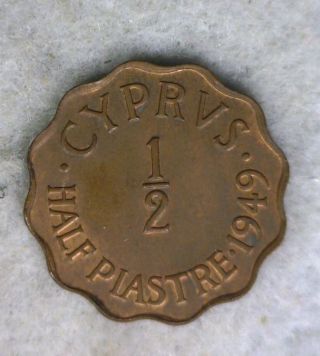Cyprus 1/2 Piastre 1949 About Uncirculated Coin (cyber 351) photo