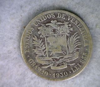 Venezuela 2 Bolivares 1930 Silver Coin (cyber 211) photo