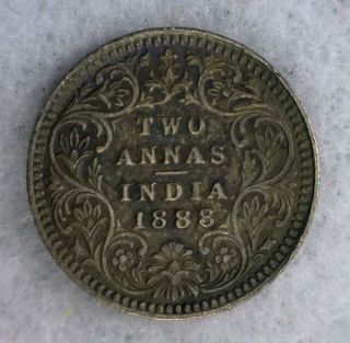British India 2 Annas 1888 Silver Coin (cyber 1152) photo