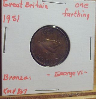 Km 867 One 1951 Great Britain British Farthing Coin Bird Coin Look& Bid Buy Now photo