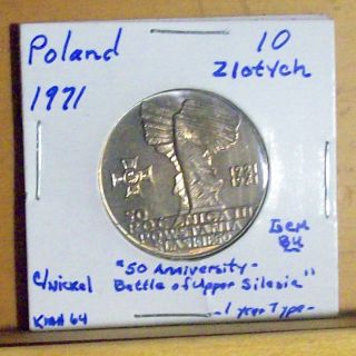 Gem Bu Copper Nickel Km 64 - 50 Anniversary Poland 1971 10 Zlotych Bid/buy It Now photo