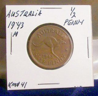 Australia 1/2 Penny 1943 M Au/un Km - 41 Bronze 25.  6mm 5.  7000g Look&bid/buy photo