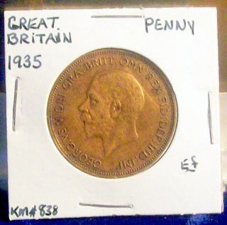 9.  4000g Great Britain 1935 One 1 Penny 30.  7mm Bronze British Look&bid/buy It Now photo