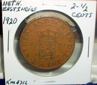 Bronze 31mm Km 316 Elf Netherlands East Indies 2 1/2 Cent 12.  0000 G 1920 Bid photo