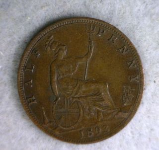 Great Britain 1/2 Penny 1893 Extra Fine British (cyber 802) photo