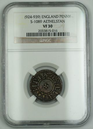 924 - 939 England Small Cross Penny Silver Coin S - 1089 Aethelstan Ngc Vf - 30 Akr photo