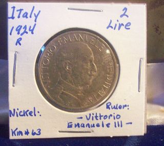 Italy Coin 2 Lire 1924 R Nickel Km 63 Xf Look And Bid Or Buy It Now photo