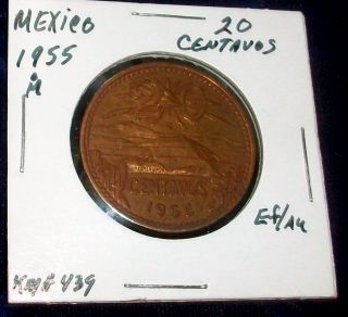 Copper Au Rare Key Date1955 Mexico 20 Centavos Km 439 Look/bid/buy It Now photo