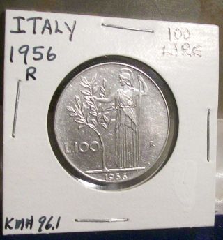 1956r Km 96.  1 Italy 100 Lire Au/un Stainless Steel Look&bid Or Buy It Now photo