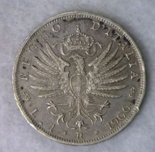 Italy 1 Lira 1906 Extra Fine Silver Coin (cyber 500) photo