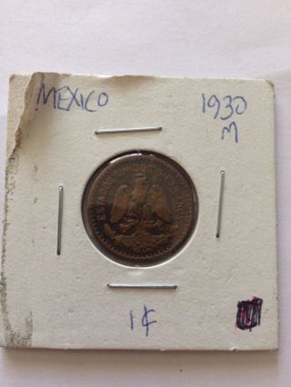1930 Mexixo 1 Cent Penny Coin photo