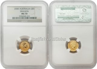 Australia 2000 Year Of Dragon $5 1/20 Oz Gold Coin Ngc Ms70 photo