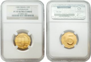 Israel 1985 G5s Capernaum Gold Coin Ngc Pf70 photo