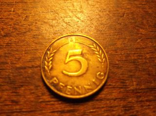 Germany - Federal Republic 5 Pfennig,  1950 D,  Cir. photo