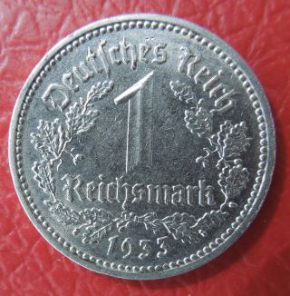 1933 E German Silver 1 Reichsmark Nazi Ww Ii Coin photo