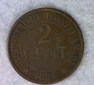 Haiti 2 Centimes 1894 France Coin (cyber 6) photo