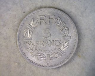 France 5 Francs 1950 B Xf/ Au French Aluminum Coin (cyber 706) photo
