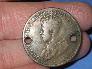 Australia One Penny,  1919 - Coin With 2 Holes (for Jewelry Charm) photo