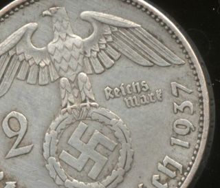 Rare Very Old Antique Vintage Silver 1937 - A Wwii Nazi Eagle Bullion Germany Coin photo
