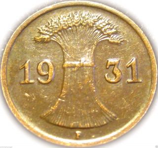 ♡ Germany - German 1931f Reichspfennig Coin - Rare Wheat Style Coin photo