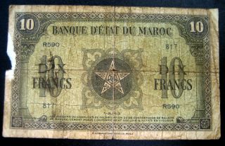 1943 Morocco 10 Dix Francs Banknote Sku 12111216 photo