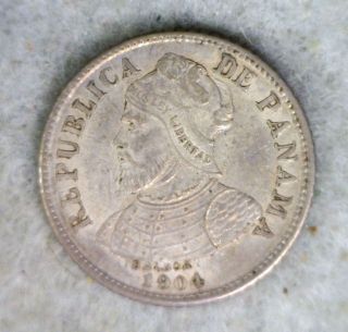 Panama 5 Centesimos 1904 Toned Uncirculated Silver (cyber 632) photo