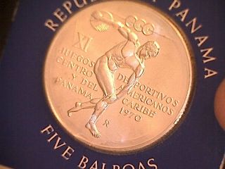 1970 Panama 5 Balboa Central American & Caribbean Games Silver Coin photo