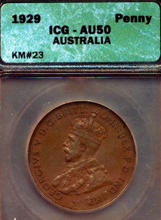 1929 Australia Penny Graded By Icg Au - 50 Very Rare In This Grade Buy $119 photo