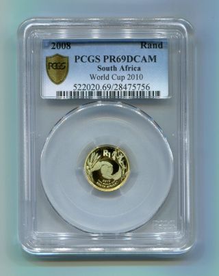 Pcgs Secure + South Africa 2008 R1 World Cup 2010 Pr69dcam Gold Coin - photo