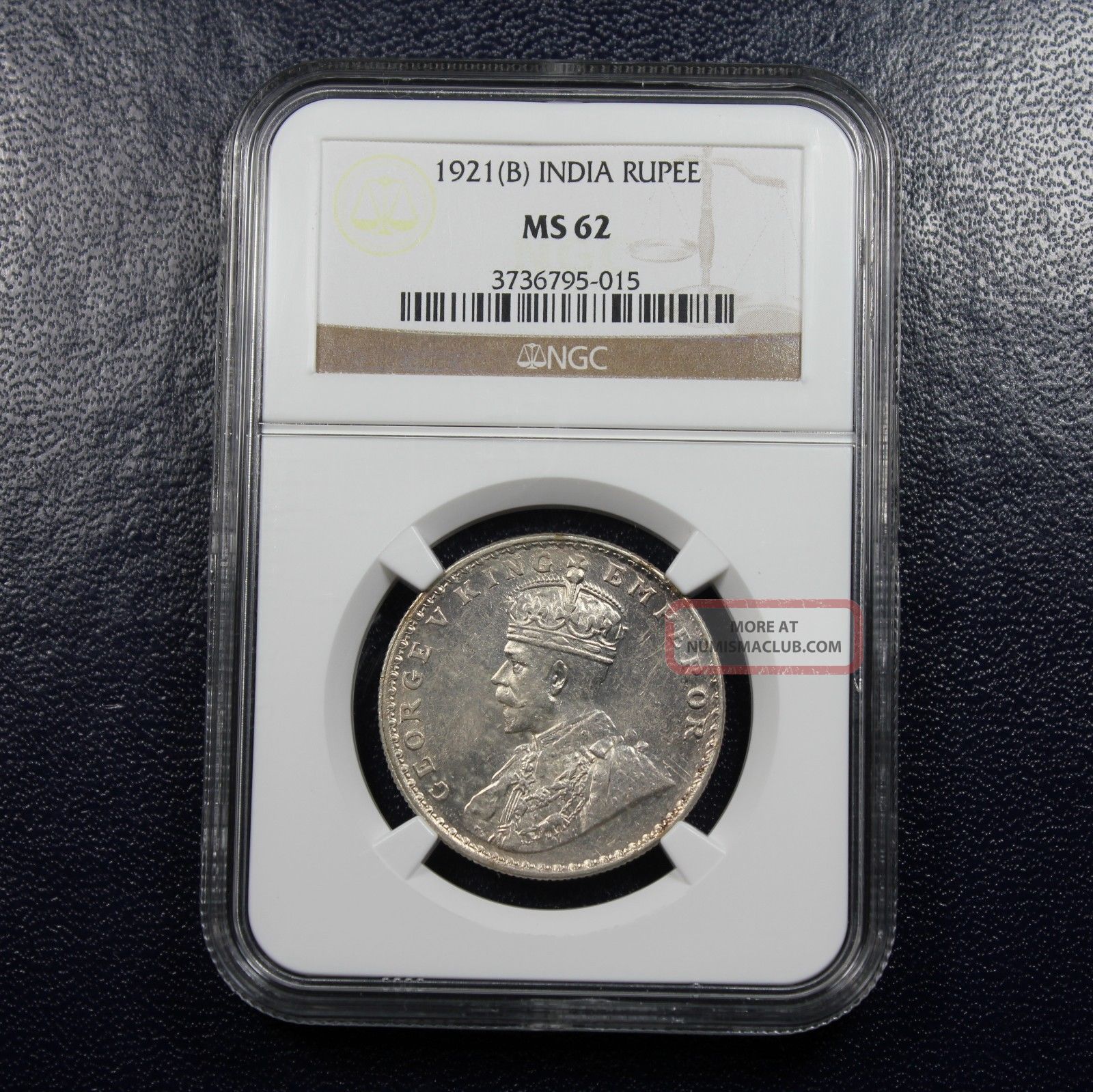 1921 B India Rupee Ngc Ms62