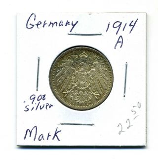Germany Mark 1914 - A, .  900 Silver,  Unc photo