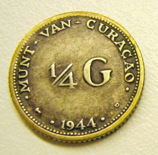 1944 D Curacao - 1/4 Gulden Silver Coin - Queen Wilhelmina photo
