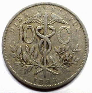 Bolivia 1893 10 Cents Coin Km 174.  1 photo