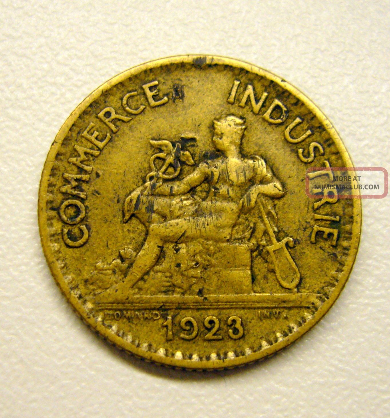 1923 1 Franc Coin Commerce Industrie Bon Pour France