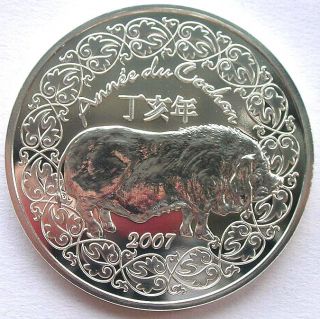 France 2007 Year Of Pig 22.  2grams Silver Coin,  Prooflike photo
