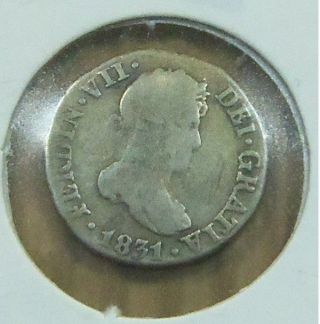España Silver Coin Fernando Vii 1831 1/2 Real photo
