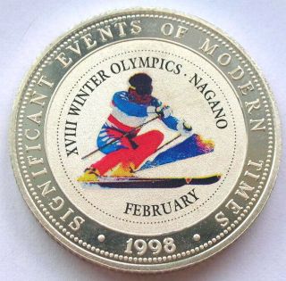 Somalia 1998 Winter Olympics 250 Shillings Colour Silver Coin,  Proof photo