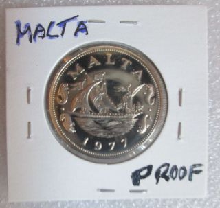 1977 Maltese10 Cents Proof Coin Sailing Ship Design photo
