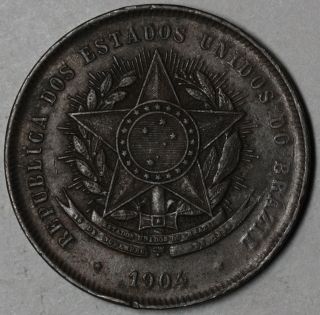 1904 Brazil 20 Reis Scarce Type Bronze Coin photo