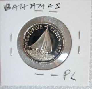 1973 25 Cents Proof - Like Bahamas Coin Sailing Ship Design photo