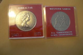 1972 Gibraltar 25 Pence 25th Wedding Anniversary & 74 Samoa Commonwealth Games photo