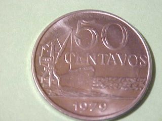 Coin Of The World 1979 Brazil Fifty Centavos Unc Km - 580b photo