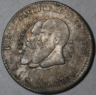 1865 Bolivia Xf Silver 1/2 Melgarejo (1 Year Type) Scarce Grade Coin photo