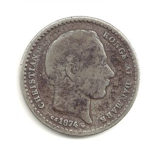 1874 (h) Cs Kingdom Of Danmark,  25 Ore Coin In.  600 Silver Composition At Fine photo