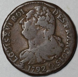 1792 - Q Rare Perpignan Revolution Money France 2 Sols Louis Xvi Coin photo