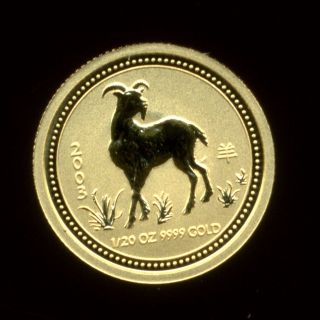 2003 Australian Lunar $5 Gold 1/20th Oz Year Of The Goat - Series I photo