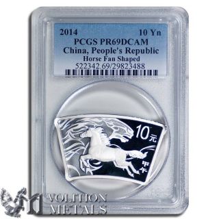 2014 Pcgs Pr69 China S10y Lunar Year Of The Horse Fan 1 Oz.  999 Silver With Ogp photo