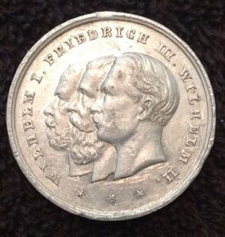 1870 German Wilhelm I,  Friedrich Iii,  Wilhelm Ii,  Aluminum Medal 3 Prussian Kings photo