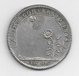 French Silver Jetton Mega - Rare In This 1686 Sun/sunflower B.  Unc photo