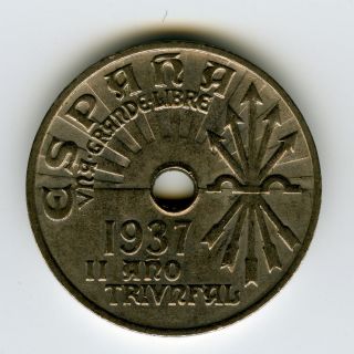 ☆ Spain • Civil War • Scarce 25 Centimos 1937 Coin Guerra Civil EspaÑola ☆c131 photo